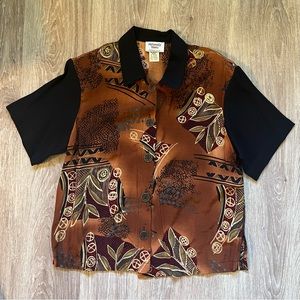Vintage Women’s Naturally Yours Collared  Button Down Brown Blouse Size Small